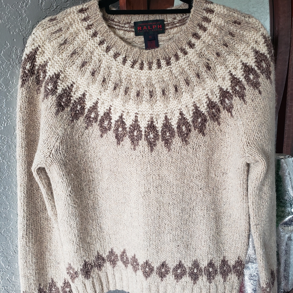 Ralph Lauren Cream and Brown Knit Sweater